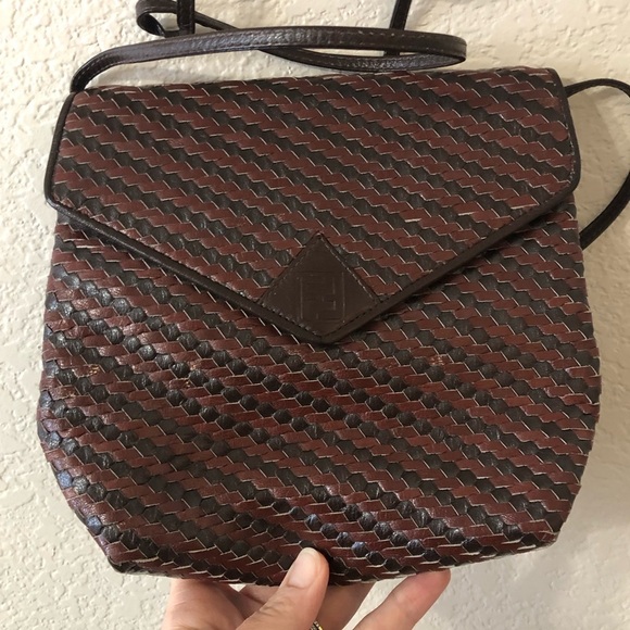 FENDI Vintage Woven Small Leather Crossbody Brown Bag - Picture 1 of 10